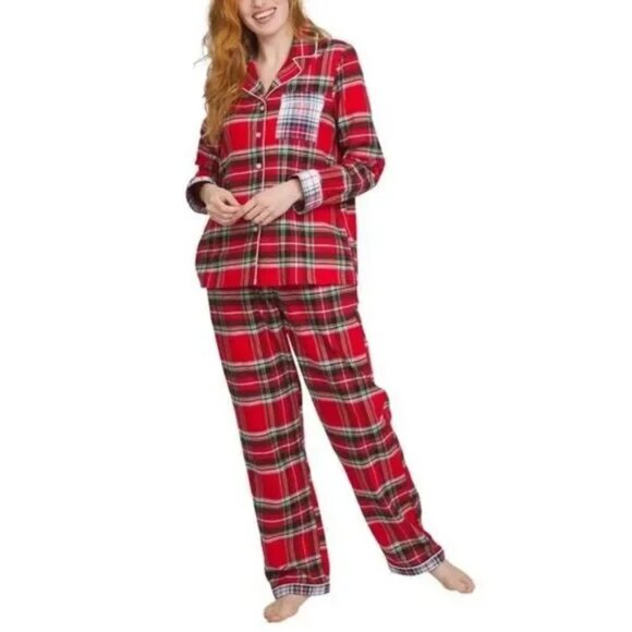 NWT Lands' End Women's 2 Piece Flannel Pajama Set Red Plaid Size L $80 11HL218 - Picture 1 of 3